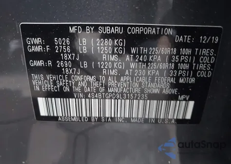 2020 Subaru Outback Touring Xt from USA, damaged, VIN 4S4BTGPD9L3157235